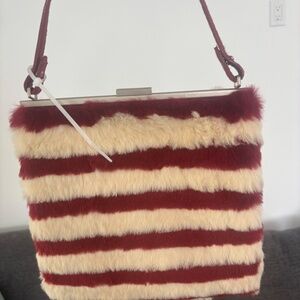 Striped Red and Cream Fur Shoulder Bag